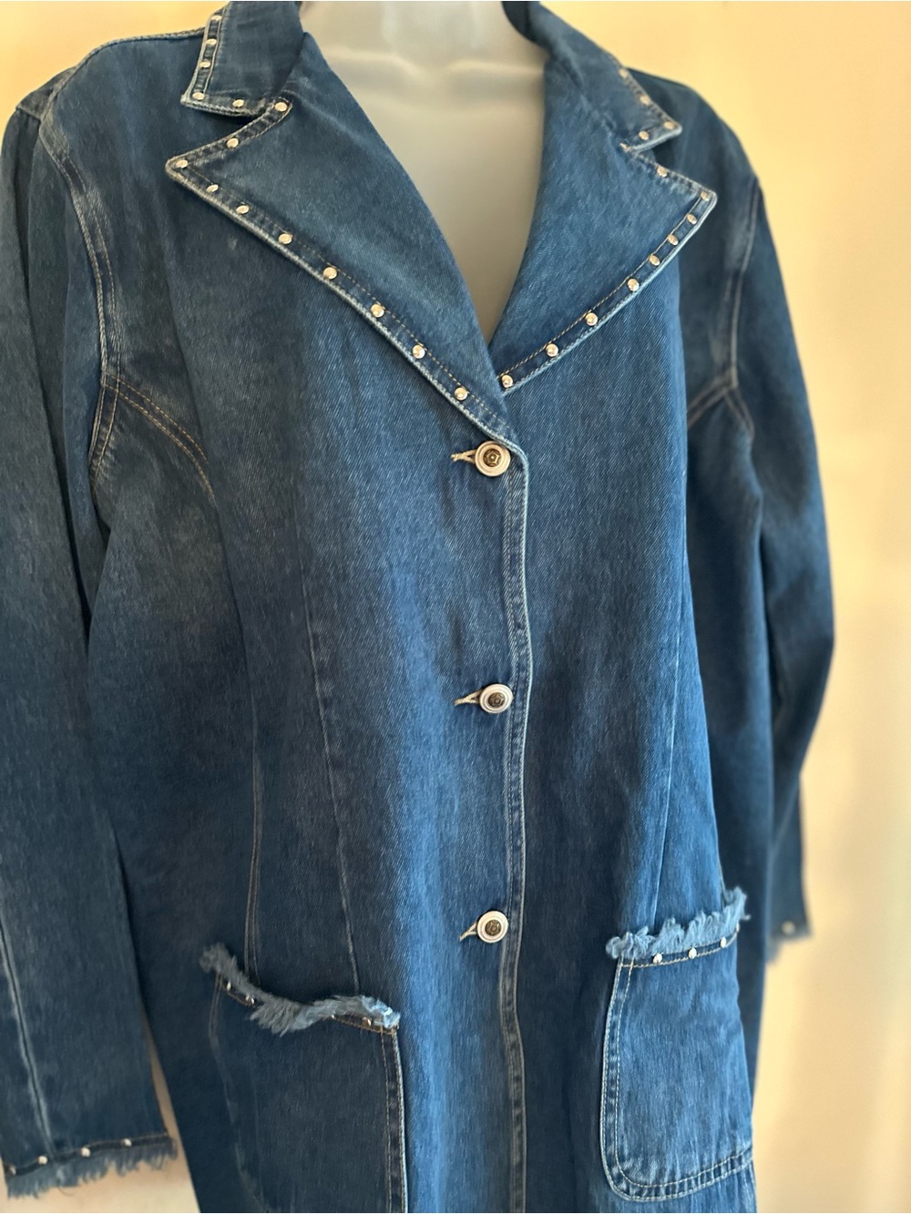 Cervelle Denim Blazer Jacket L Rhinestone Frayed Y2K NWOT